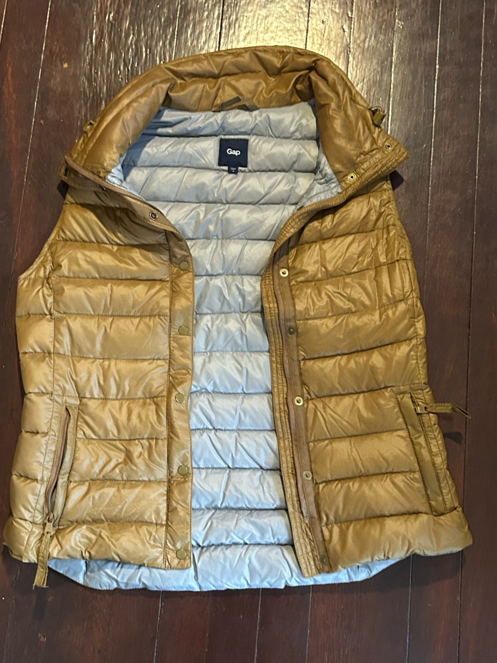 Gap women’s Brown Quilted Down Puffer Vest Full Zip Stand-Up Collar Sz S